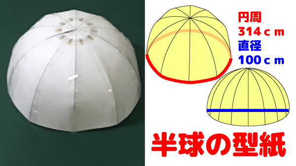 平面から立体の半球を製作可能な展開図